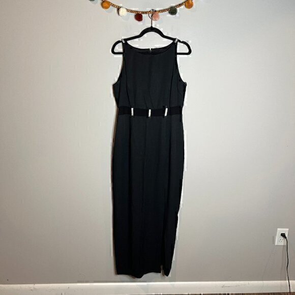 Vintage Night Way black embellished mesh cut out long dress - Picture 1 of 7